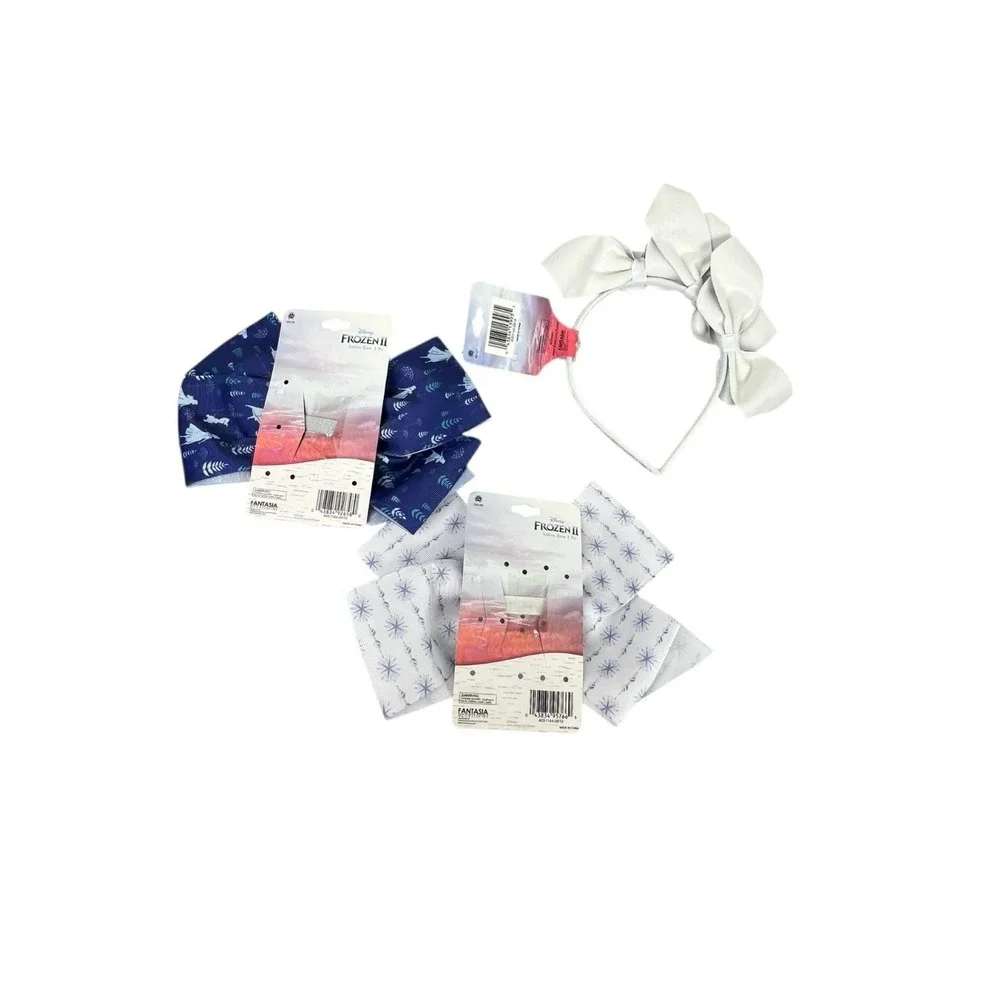 3 pack New Disney Frozen Large Hair Bows‎ and Headband Anna Elsa Snowflakes